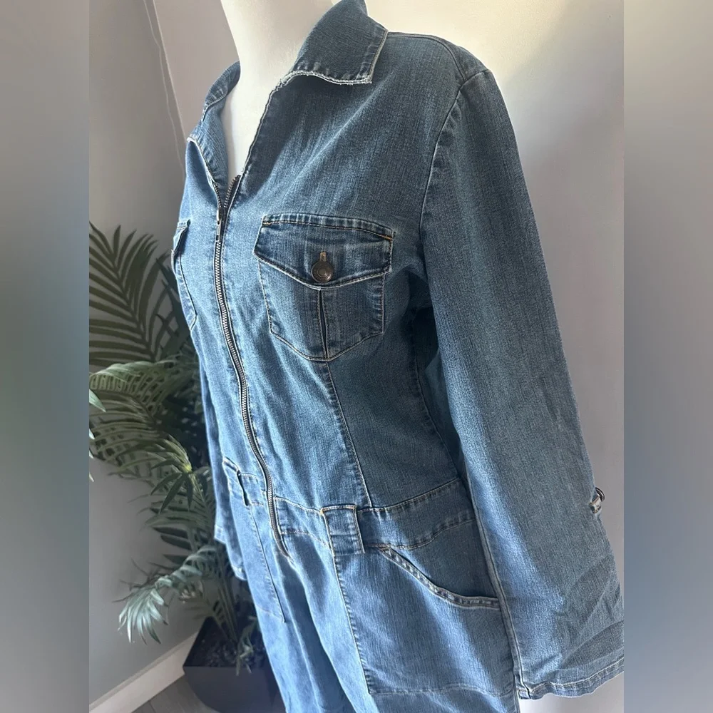Vintage Y2K No Boundaries Juniors/Women’s Denim Flared Jumpsuit/Overalls Jnr’s M - Picture 2 of 9